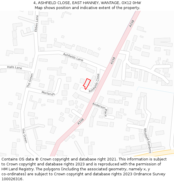 4, ASHFIELD CLOSE, EAST HANNEY, WANTAGE, OX12 0HW: Location map and indicative extent of plot