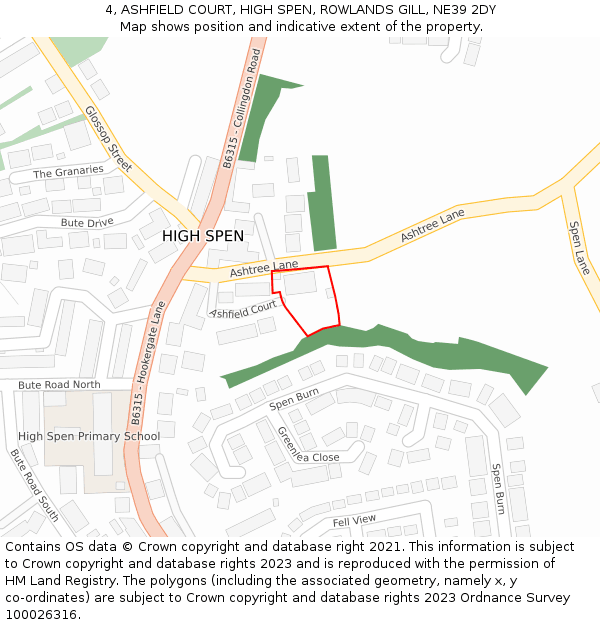 4, ASHFIELD COURT, HIGH SPEN, ROWLANDS GILL, NE39 2DY: Location map and indicative extent of plot