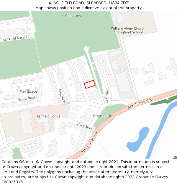 4, ASHFIELD ROAD, SLEAFORD, NG34 7DZ: Location map and indicative extent of plot