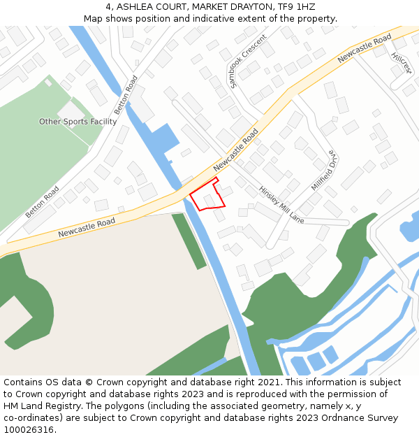 4, ASHLEA COURT, MARKET DRAYTON, TF9 1HZ: Location map and indicative extent of plot