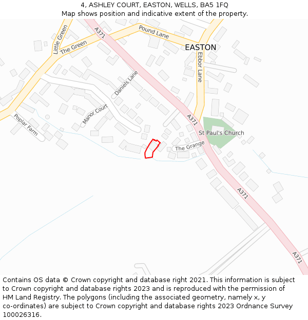 4, ASHLEY COURT, EASTON, WELLS, BA5 1FQ: Location map and indicative extent of plot