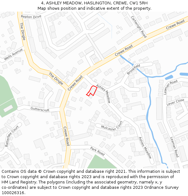 4, ASHLEY MEADOW, HASLINGTON, CREWE, CW1 5RH: Location map and indicative extent of plot