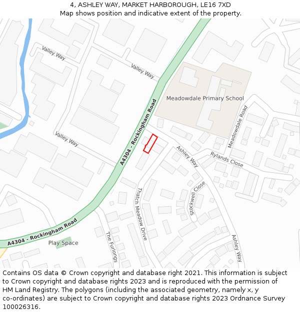 4, ASHLEY WAY, MARKET HARBOROUGH, LE16 7XD: Location map and indicative extent of plot
