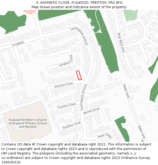4, ASHNESS CLOSE, FULWOOD, PRESTON, PR2 9FQ: Location map and indicative extent of plot