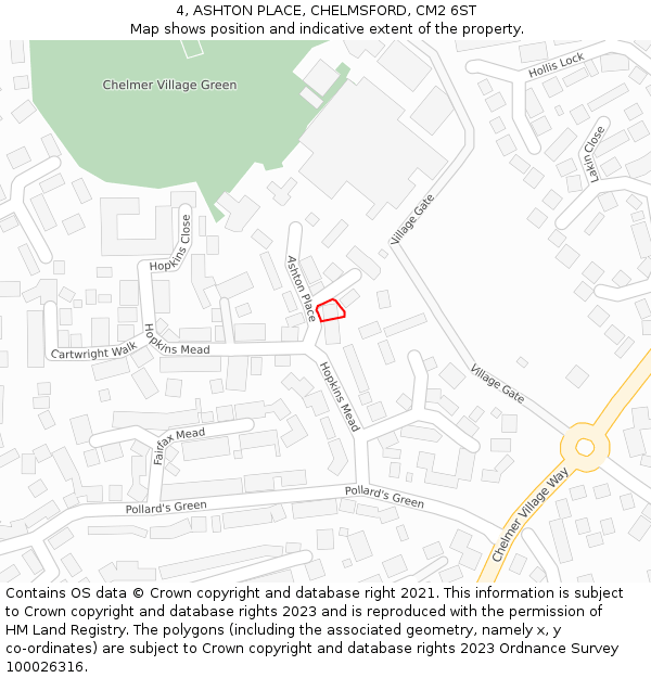 4, ASHTON PLACE, CHELMSFORD, CM2 6ST: Location map and indicative extent of plot