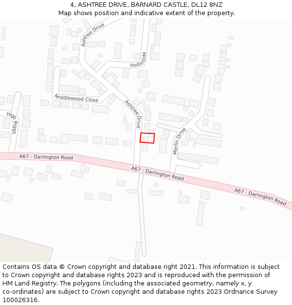 4, ASHTREE DRIVE, BARNARD CASTLE, DL12 8NZ: Location map and indicative extent of plot