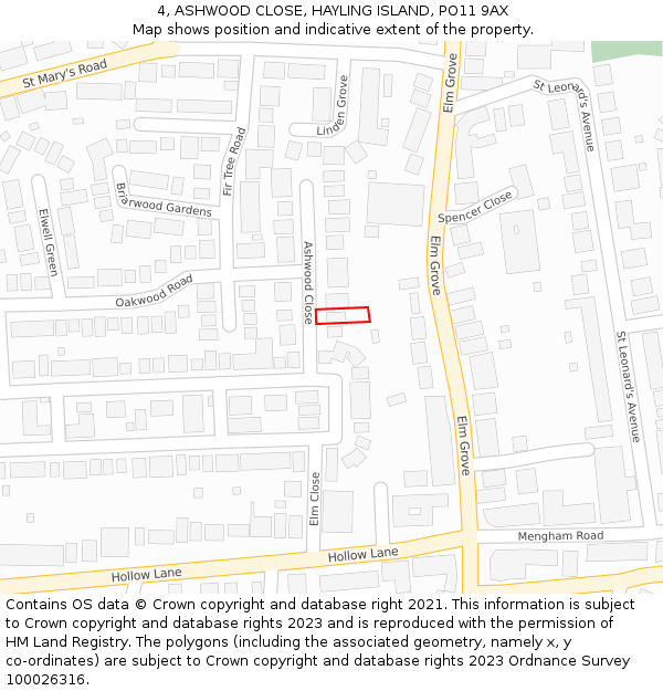 4, ASHWOOD CLOSE, HAYLING ISLAND, PO11 9AX: Location map and indicative extent of plot