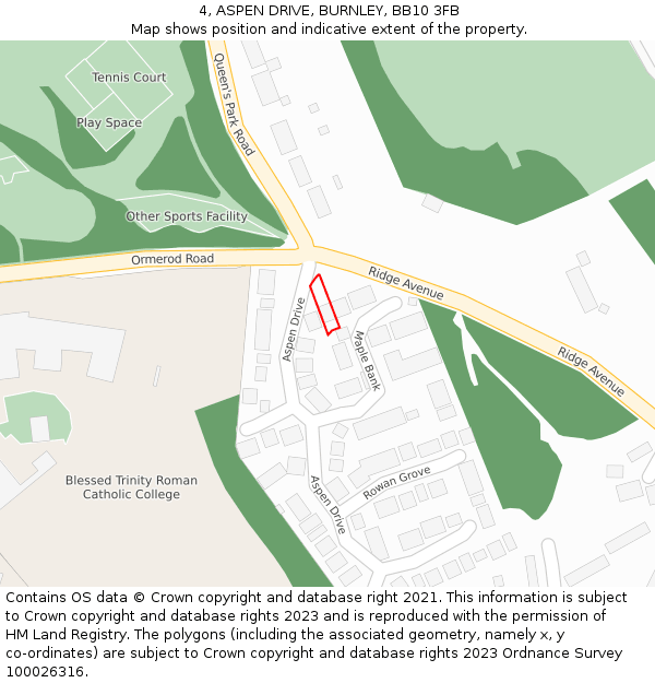 4, ASPEN DRIVE, BURNLEY, BB10 3FB: Location map and indicative extent of plot