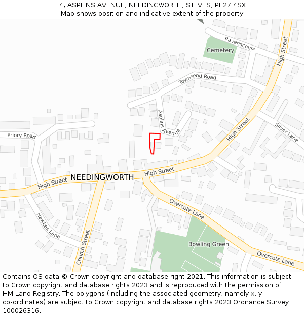 4, ASPLINS AVENUE, NEEDINGWORTH, ST IVES, PE27 4SX: Location map and indicative extent of plot