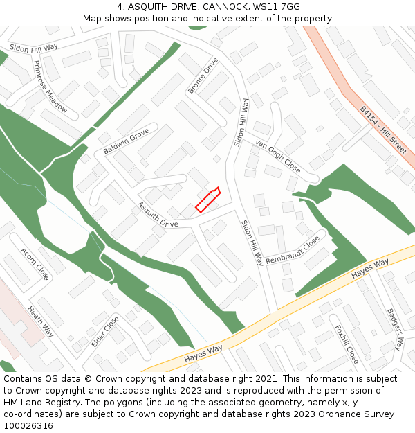 4, ASQUITH DRIVE, CANNOCK, WS11 7GG: Location map and indicative extent of plot