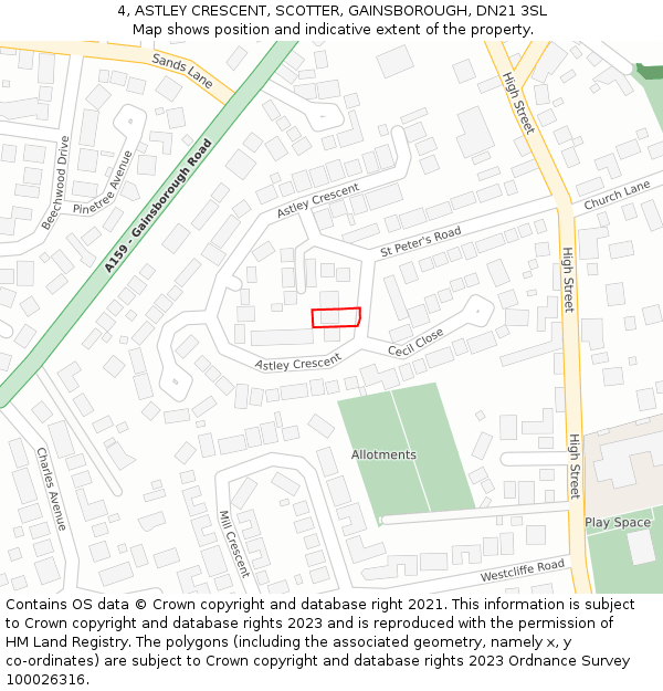 4, ASTLEY CRESCENT, SCOTTER, GAINSBOROUGH, DN21 3SL: Location map and indicative extent of plot