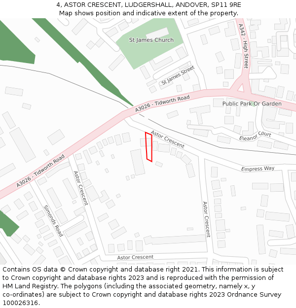 4, ASTOR CRESCENT, LUDGERSHALL, ANDOVER, SP11 9RE: Location map and indicative extent of plot