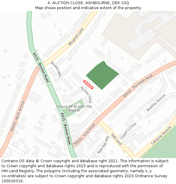 4, AUCTION CLOSE, ASHBOURNE, DE6 1GQ: Location map and indicative extent of plot
