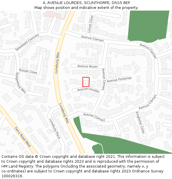 4, AVENUE LOURDES, SCUNTHORPE, DN15 8EP: Location map and indicative extent of plot