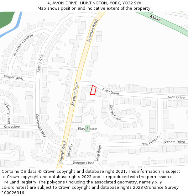 4, AVON DRIVE, HUNTINGTON, YORK, YO32 9YA: Location map and indicative extent of plot