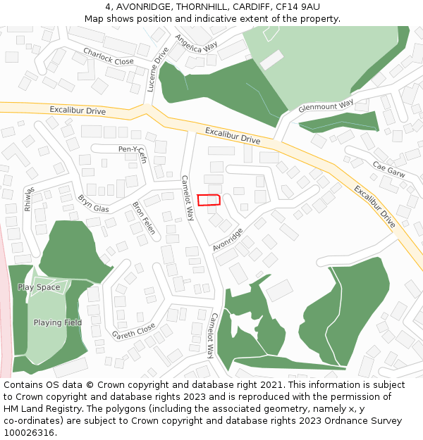 4, AVONRIDGE, THORNHILL, CARDIFF, CF14 9AU: Location map and indicative extent of plot