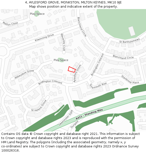 4, AYLESFORD GROVE, MONKSTON, MILTON KEYNES, MK10 9JE: Location map and indicative extent of plot