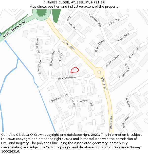 4, AYRES CLOSE, AYLESBURY, HP21 8PJ: Location map and indicative extent of plot