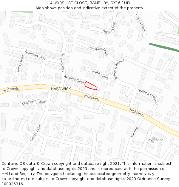 4, AYRSHIRE CLOSE, BANBURY, OX16 1UB: Location map and indicative extent of plot