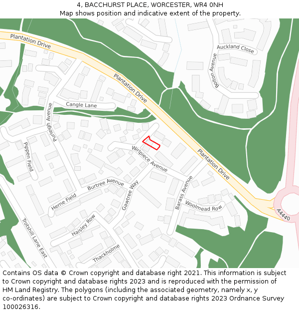 4, BACCHURST PLACE, WORCESTER, WR4 0NH: Location map and indicative extent of plot