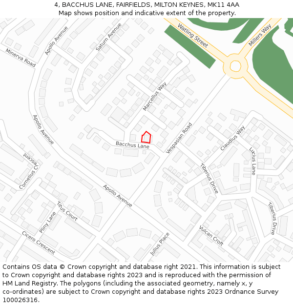 4, BACCHUS LANE, FAIRFIELDS, MILTON KEYNES, MK11 4AA: Location map and indicative extent of plot