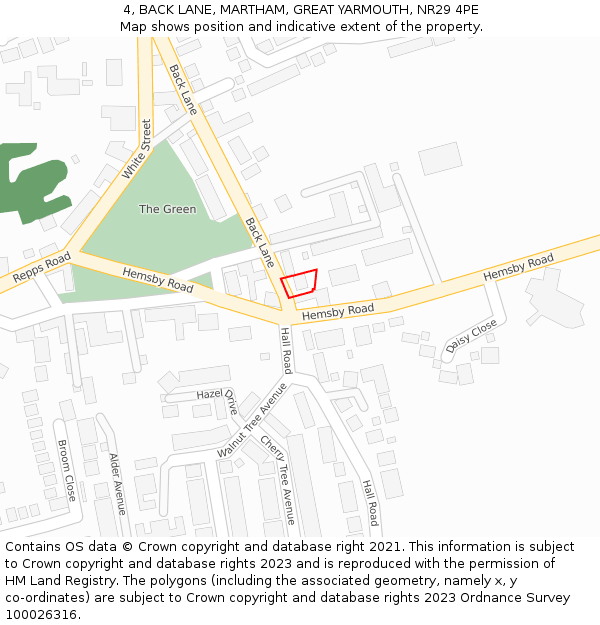 4, BACK LANE, MARTHAM, GREAT YARMOUTH, NR29 4PE: Location map and indicative extent of plot