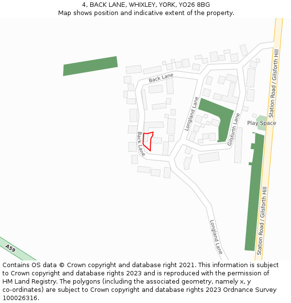 4, BACK LANE, WHIXLEY, YORK, YO26 8BG: Location map and indicative extent of plot