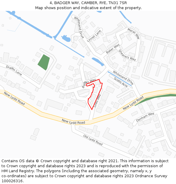 4, BADGER WAY, CAMBER, RYE, TN31 7SR: Location map and indicative extent of plot