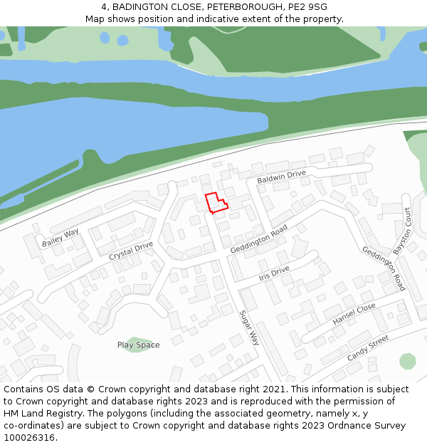 4, BADINGTON CLOSE, PETERBOROUGH, PE2 9SG: Location map and indicative extent of plot