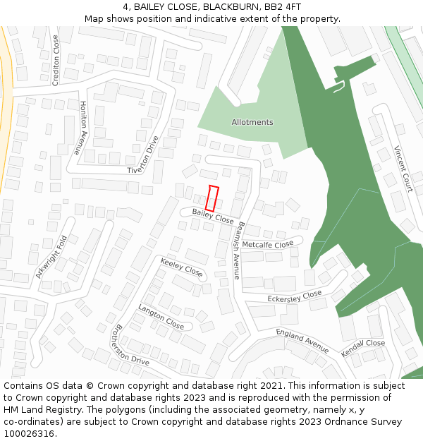 4, BAILEY CLOSE, BLACKBURN, BB2 4FT: Location map and indicative extent of plot