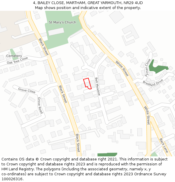 4, BAILEY CLOSE, MARTHAM, GREAT YARMOUTH, NR29 4UD: Location map and indicative extent of plot