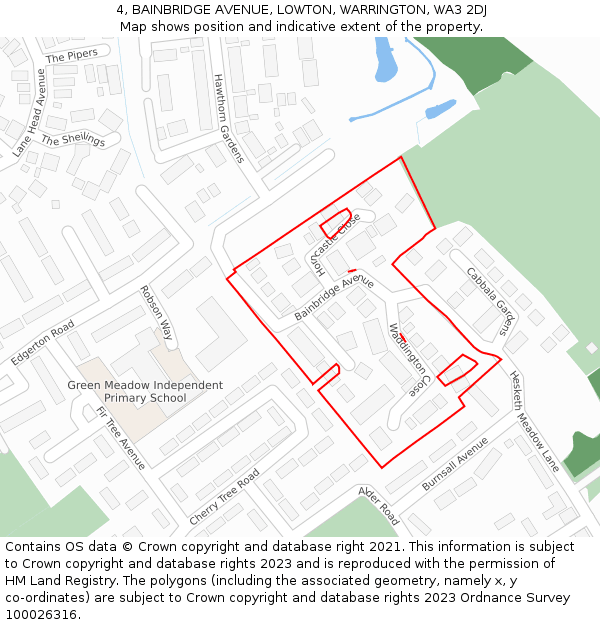 4, BAINBRIDGE AVENUE, LOWTON, WARRINGTON, WA3 2DJ: Location map and indicative extent of plot