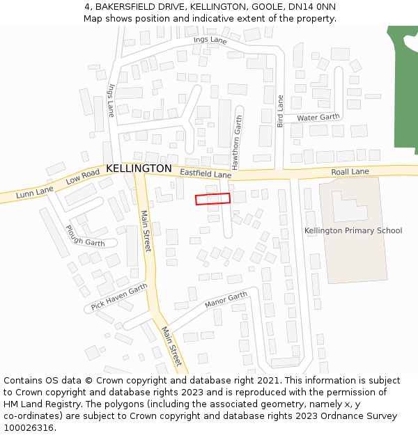 4, BAKERSFIELD DRIVE, KELLINGTON, GOOLE, DN14 0NN: Location map and indicative extent of plot