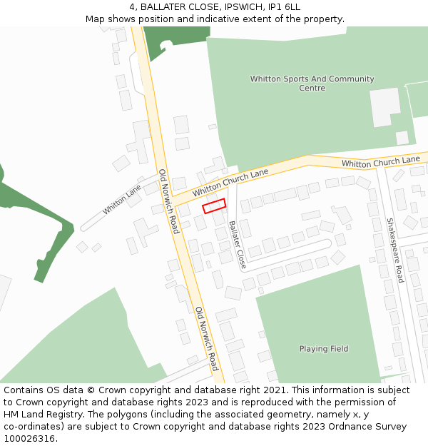 4, BALLATER CLOSE, IPSWICH, IP1 6LL: Location map and indicative extent of plot