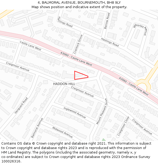 4, BALMORAL AVENUE, BOURNEMOUTH, BH8 9LY: Location map and indicative extent of plot