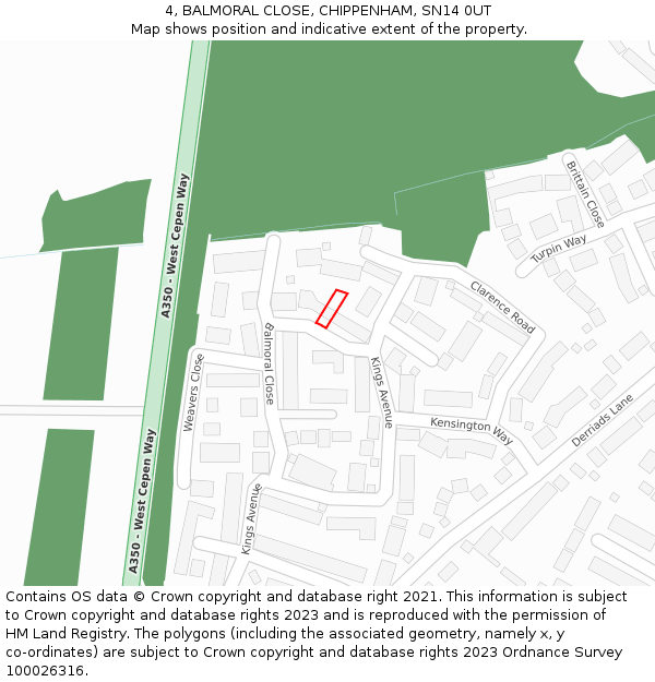 4, BALMORAL CLOSE, CHIPPENHAM, SN14 0UT: Location map and indicative extent of plot