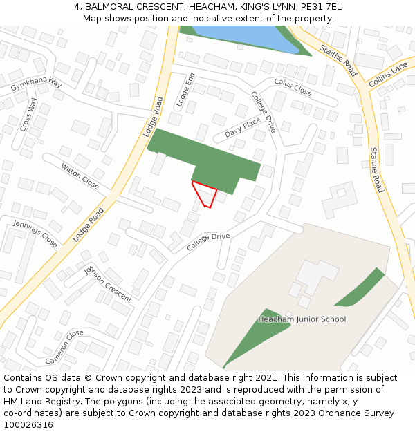 4, BALMORAL CRESCENT, HEACHAM, KING'S LYNN, PE31 7EL: Location map and indicative extent of plot