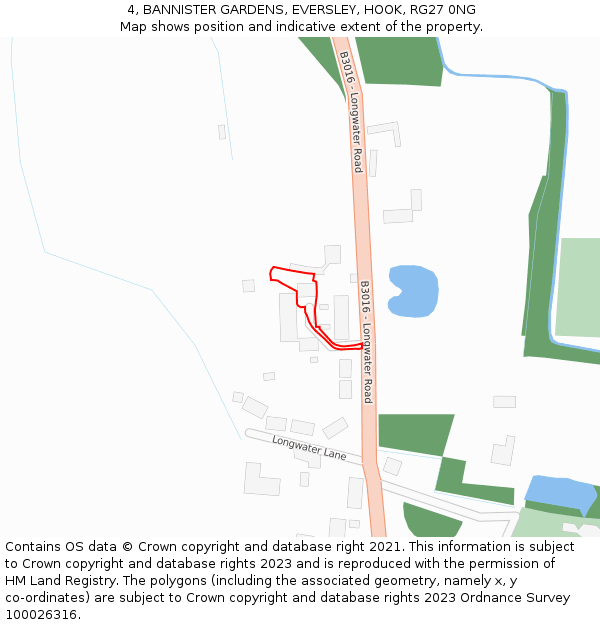 4, BANNISTER GARDENS, EVERSLEY, HOOK, RG27 0NG: Location map and indicative extent of plot