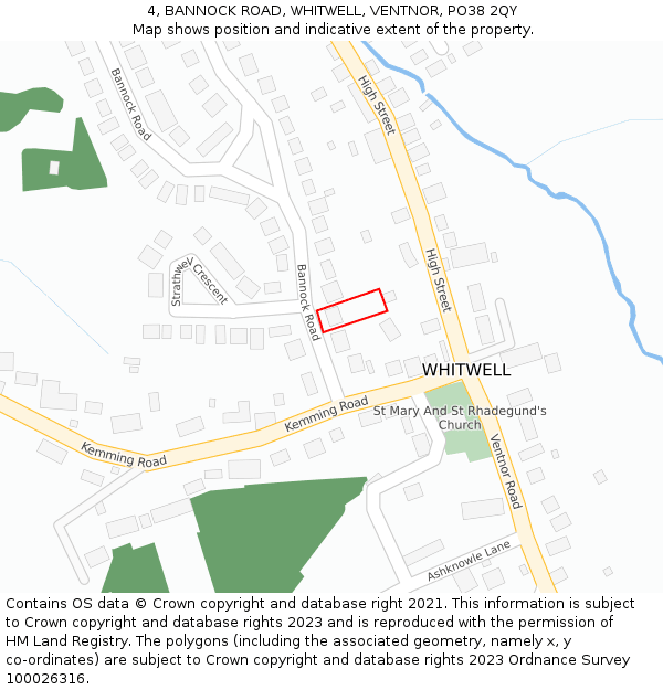 4, BANNOCK ROAD, WHITWELL, VENTNOR, PO38 2QY: Location map and indicative extent of plot