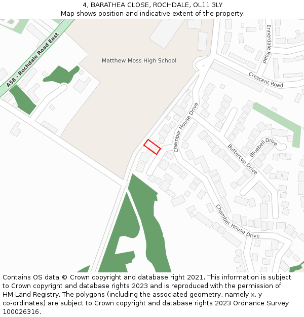 4, BARATHEA CLOSE, ROCHDALE, OL11 3LY: Location map and indicative extent of plot