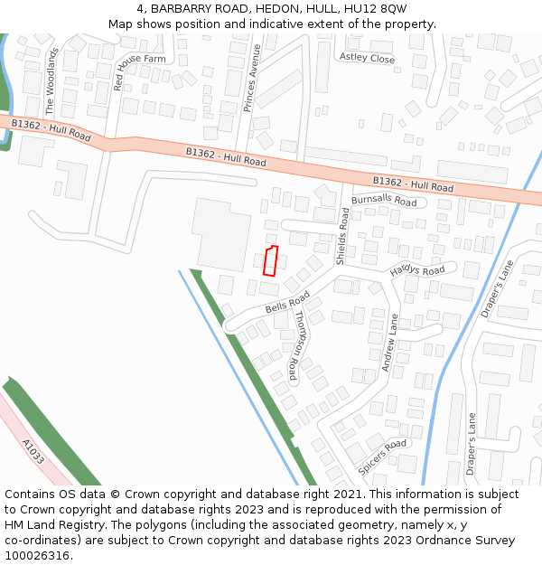 4, BARBARRY ROAD, HEDON, HULL, HU12 8QW: Location map and indicative extent of plot