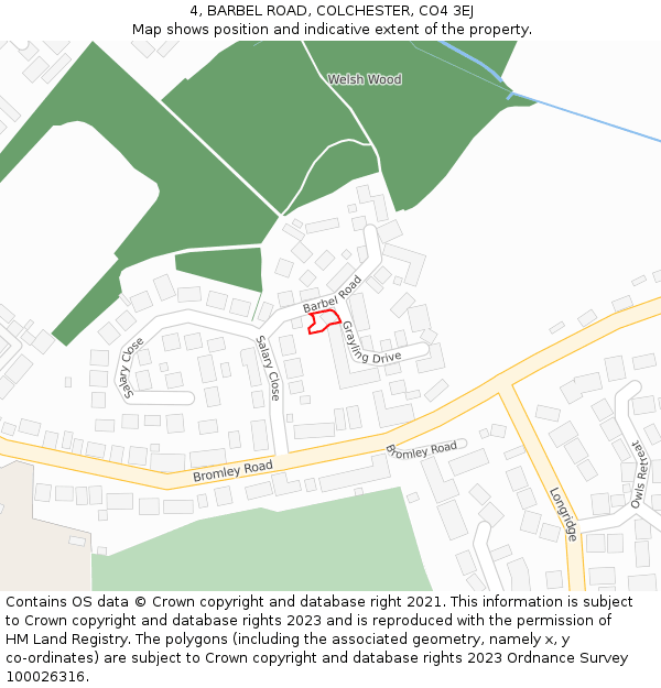 4, BARBEL ROAD, COLCHESTER, CO4 3EJ: Location map and indicative extent of plot