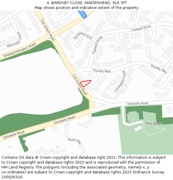 4, BARDNEY CLOSE, MAIDENHEAD, SL6 3YT: Location map and indicative extent of plot