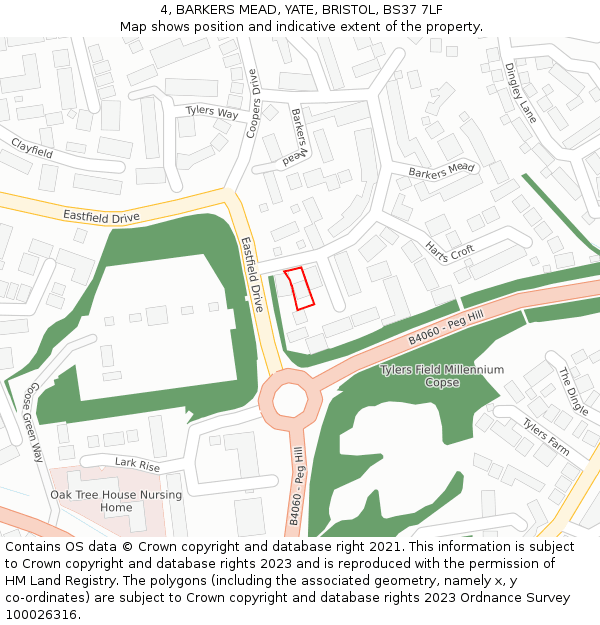 4, BARKERS MEAD, YATE, BRISTOL, BS37 7LF: Location map and indicative extent of plot