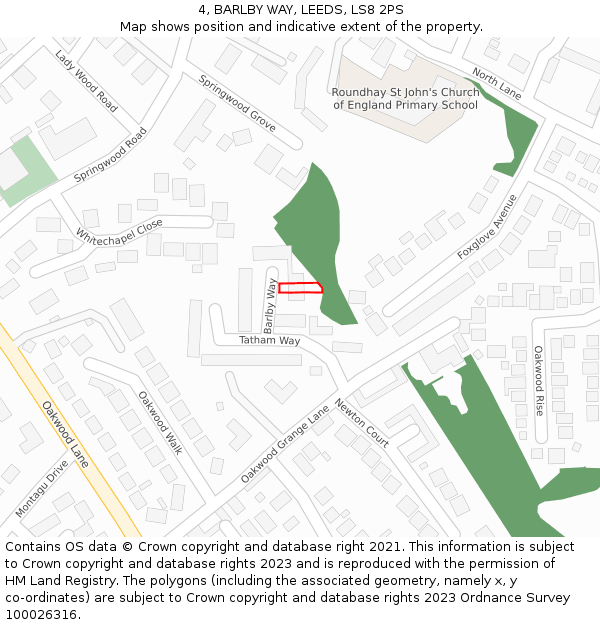 4, BARLBY WAY, LEEDS, LS8 2PS: Location map and indicative extent of plot