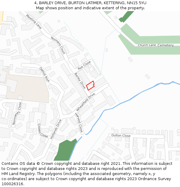 4, BARLEY DRIVE, BURTON LATIMER, KETTERING, NN15 5YU: Location map and indicative extent of plot