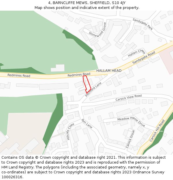 4, BARNCLIFFE MEWS, SHEFFIELD, S10 4JY: Location map and indicative extent of plot