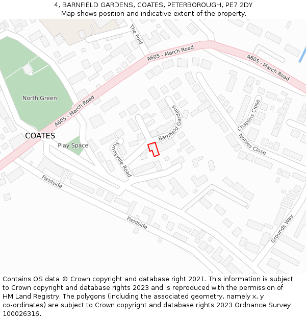 4, BARNFIELD GARDENS, COATES, PETERBOROUGH, PE7 2DY: Location map and indicative extent of plot