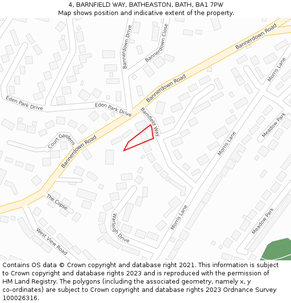 4, BARNFIELD WAY, BATHEASTON, BATH, BA1 7PW: Location map and indicative extent of plot