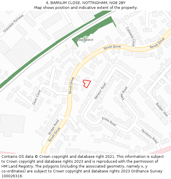 4, BARNUM CLOSE, NOTTINGHAM, NG8 2BY: Location map and indicative extent of plot